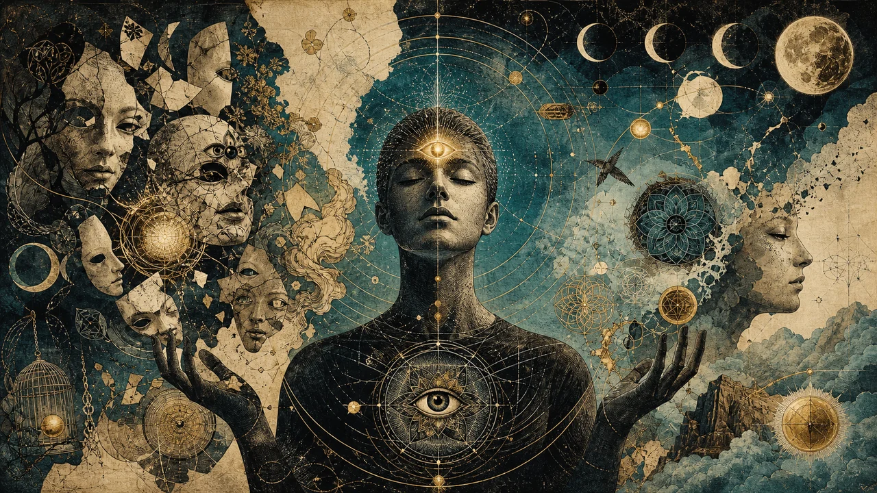 Person meditating while separating spiritual illusions from clear and balanced perception