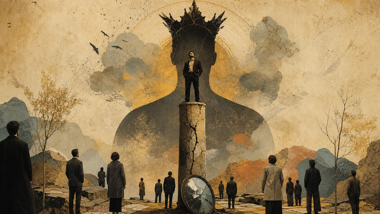 Adult standing on a pedestal while their shadow grows above the other people