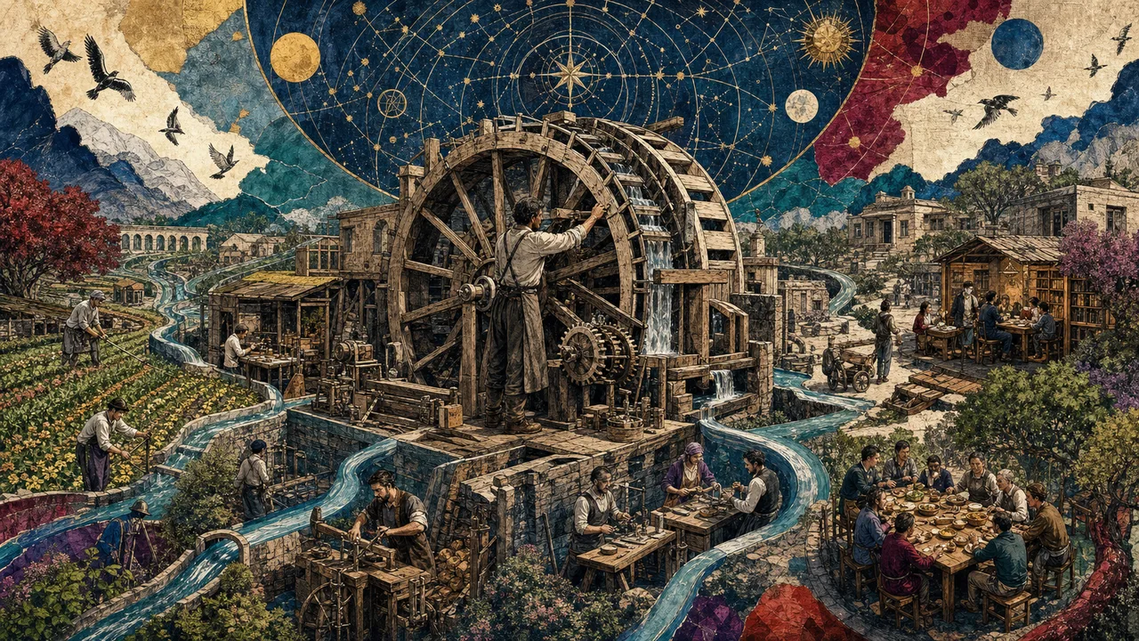 A person working with purpose as luminous paths represent contribution and prosperity