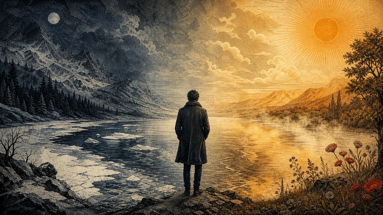 Human figure between two extremes connected by a continuous scale representing the Principle of Polarity