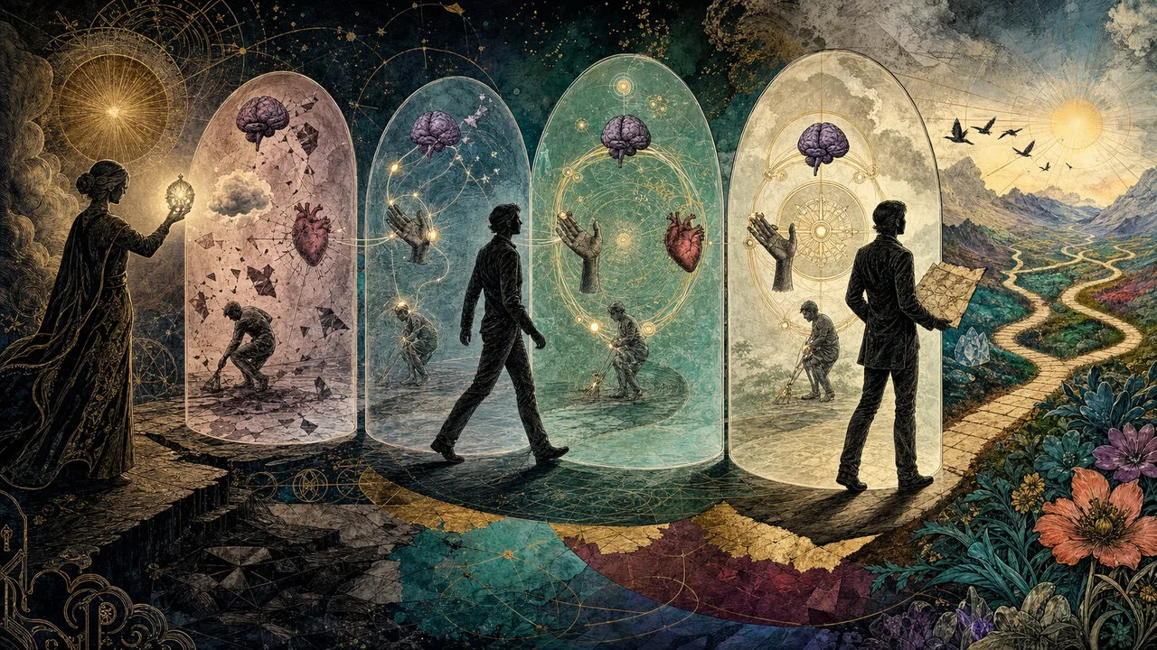 Person developing clarity and autonomy during a vibrational therapy session with therapeutic support