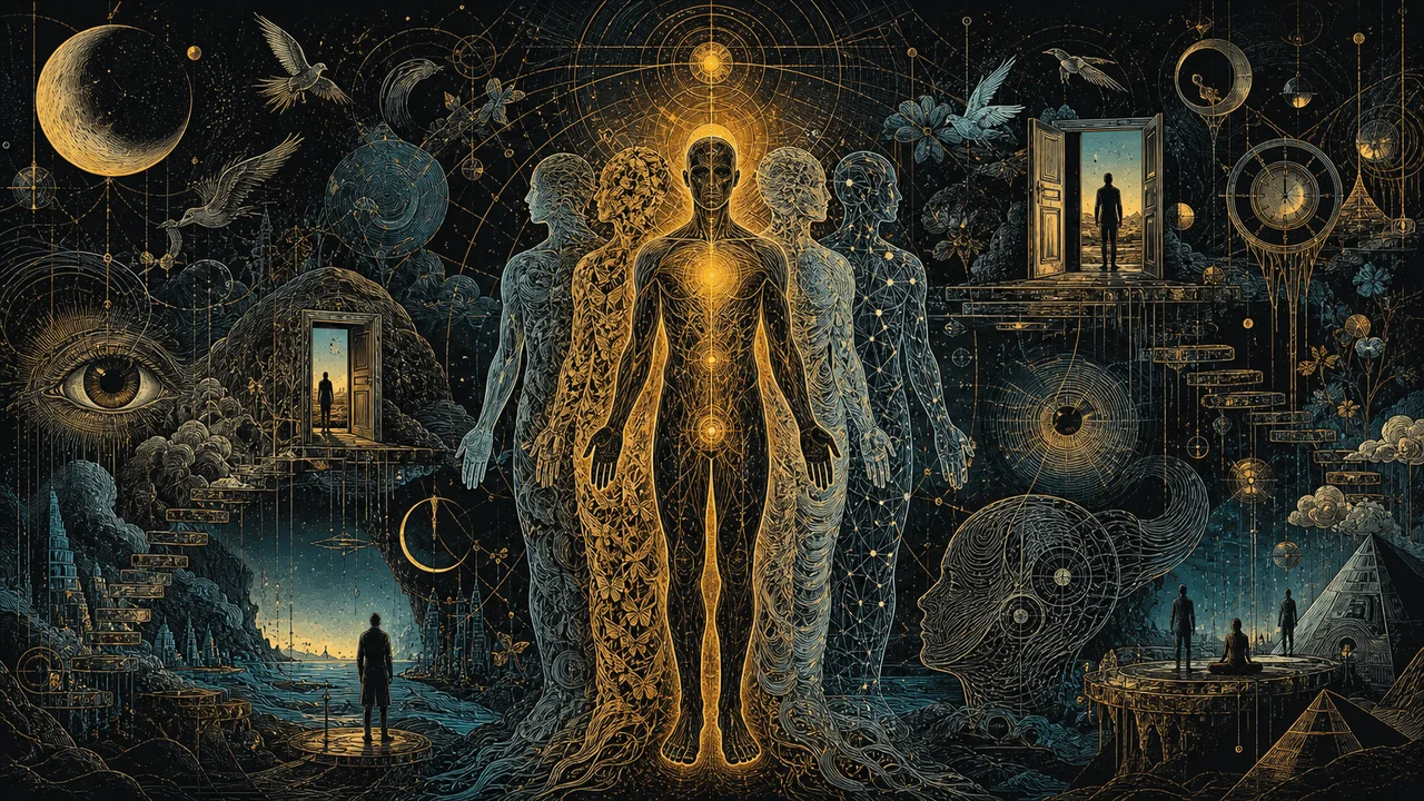 Representation of spiritual bodies as subtle layers of consciousness in different dimensions