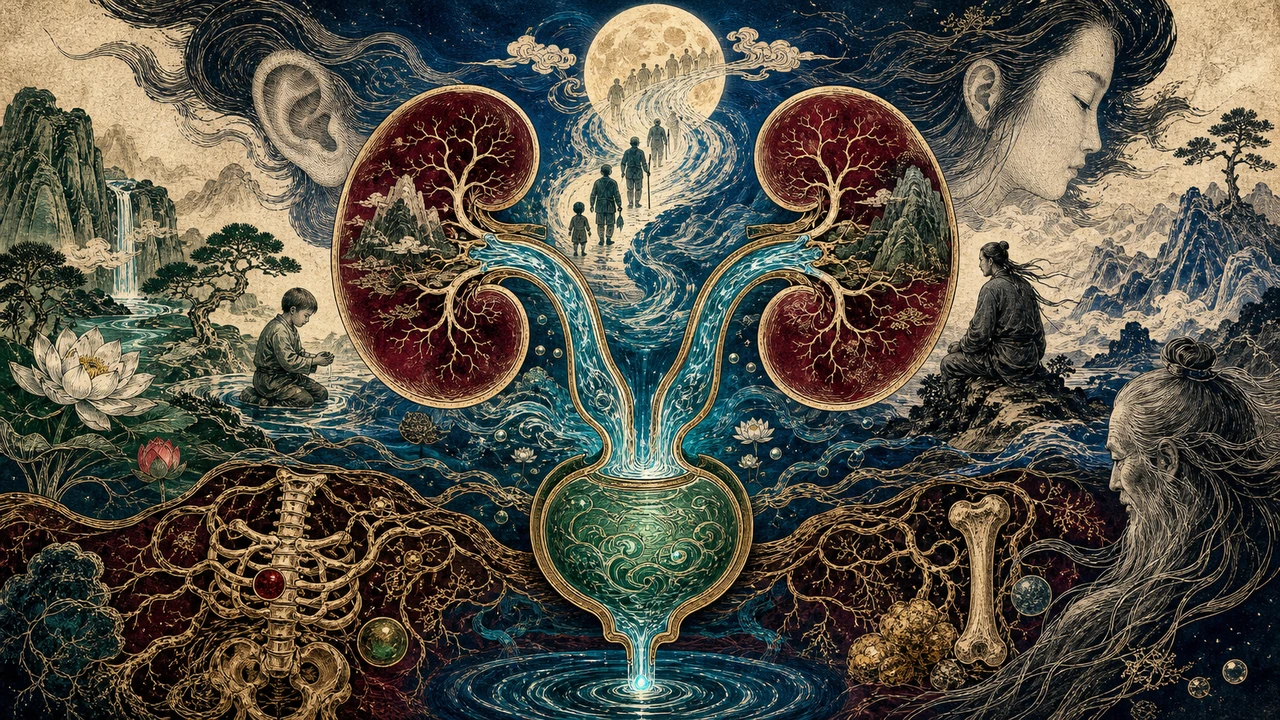 Surrealist representation of the functions of the Kidneys and Bladder in Chinese Medicine