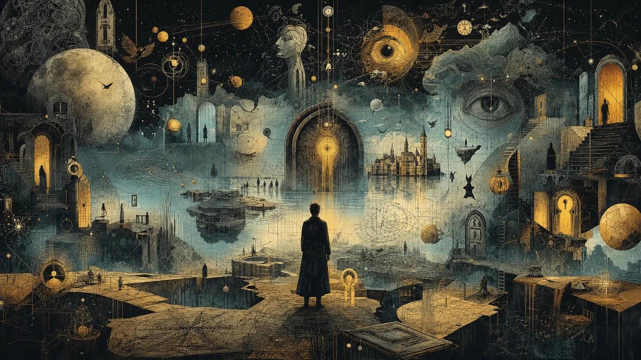 Representation of the astral plane with luminous regions, subtle paths, and consciousnesses in different vibrational ranges